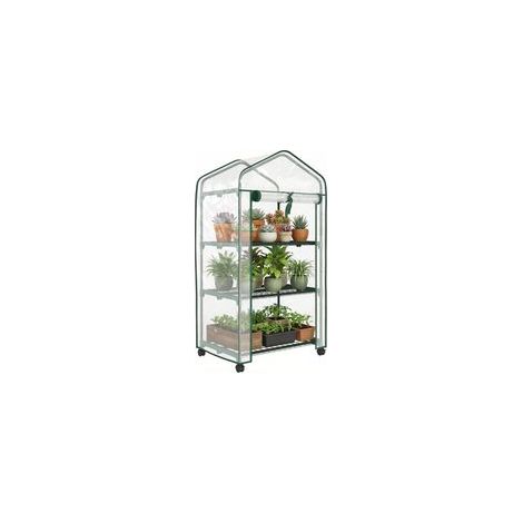 Mini-Gartengewächshaus mit 3 Regalböden, hochdichter PVC-Plane, Rolltür, 4 Rollen, 69 x 49 x 130 cm, transparent
