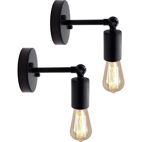 GENERIC- – Applique murale industrielle noire réglable 240° – Lot de 2 – Culot E26/E27 – Acier inoxydable pour éclairage intérieur bar et restaurant (1/5)