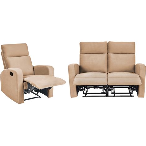 Conjunto de sala de estar 3 plazas reclinable manual de terciopelo marrón claro Verdal (1/5)