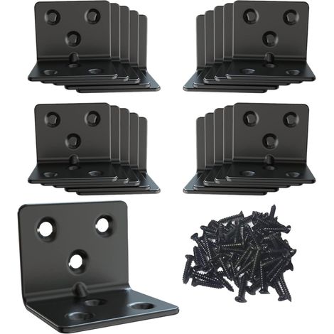 20 pezzi, staffe per mensole in acciaio inox nero, staffe ad angolo retto articolate, staffe angolari in metallo a L per carichi pesanti (1/2)