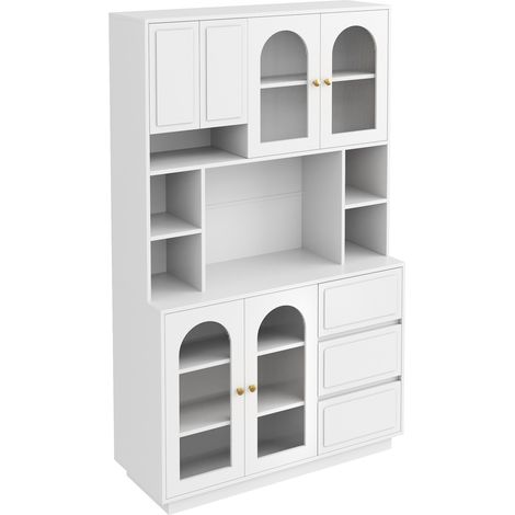 Aparador alto blanco de MDF con puertas acrílicas arqueadas e iluminación LED APP (1/5)