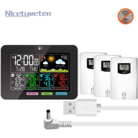 Station Météo sans Fil avec 3 Capteurs. Thermomètre Hygromètre Numériques Intérieure/Extérieure. Ecran LCD Couleur. avec Calendrier l'horloge Réveil Snooze Prévisions Température Humidité (1/5)