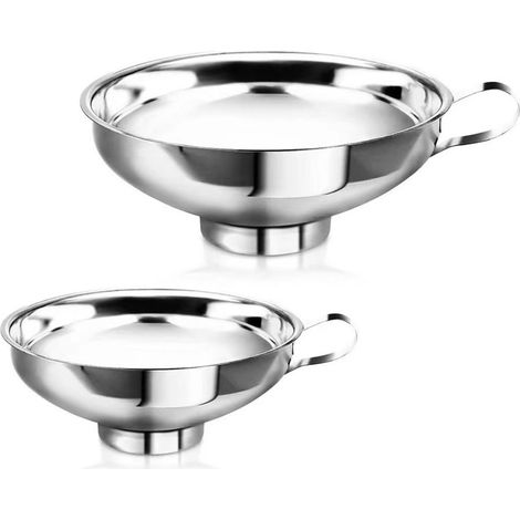Entonnoirs à confiture - Lot de 2 entonnoirs de cuisine en acier inoxydable à large ouverture - Faciles à remplir - avec poignées - pour transférer liquides, huiles, poudres, haricots et confiture (1/5)