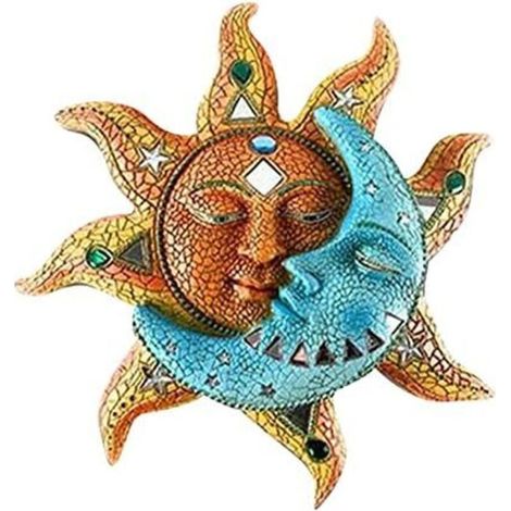 Statue murale en métal avec visage de soleil et de lune, décoration murale pour la maison, décoration de jardin, décoration murale décorative en fer à suspendre (1/5)