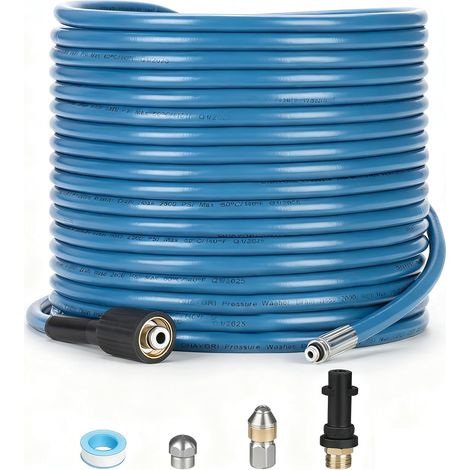 15M Tuyau Déboucheur Canalisation pour, Kit Furet Professional with Buse Rotatif & Buse à Jet, 180 Bar Flexible Nettoyeur Haute Pression Accessoire pour (1/5)
