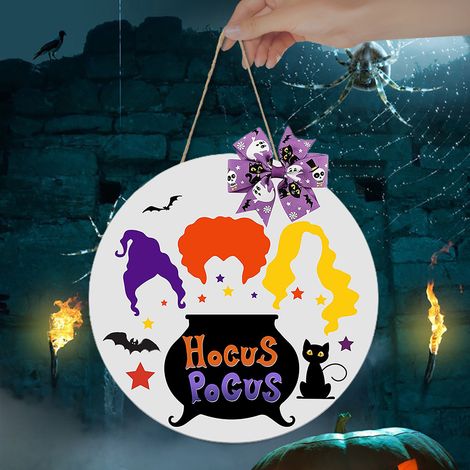 Panneau de porte en bois à suspendre pour Halloween, idéal pour décorer la maison ou l'extérieur avec une sorcière. Décoration murale extérieure pour la maison ou le jardin. (1/3)