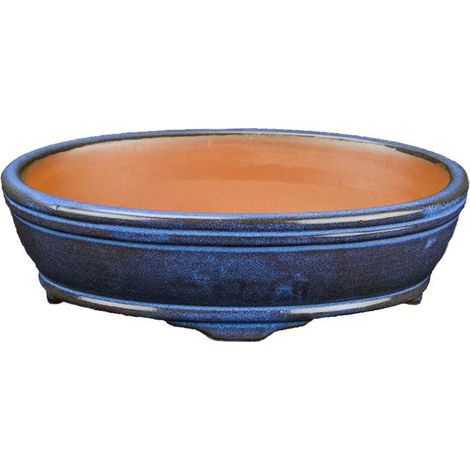 Vaso per bonsai ovale in gres smaltato blu 14x9,5x3 cm - ZX16 (1/2)