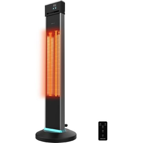 Cecotec Riscaldatore elettrico da esterno della torre ReadyWarm 2000 Power Tower. 2000 W in 3 livelli, tecnologia alogena, protezione IP34, telecomando e display, area di copertura 10 m2