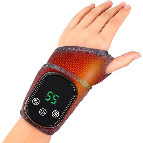 Massager Poignet - Chauffage Et Vibration 2-en-1 - 5 Niveaux Température 40 À 55 °C - 3 Intensités Vibration - Sans Fil Rechargeable - Universel Droit Gauche - Écran LCD (1/5)