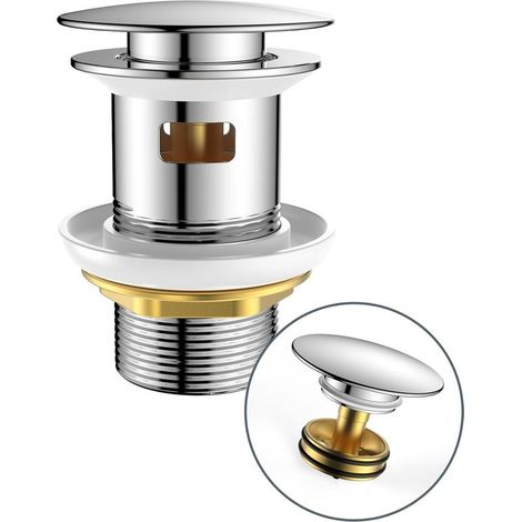 Kit de Vidage Universel avec Trop-plein, Bouchon de Vidage à Pression pour Lavabo et Vasque, Filtre Anti-Explosion et Anti-Obstruction, Chrome (1/5)