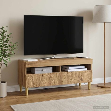 Irovami Handcrafted Oak LED TV Stand Engineered Wood (1/5)
