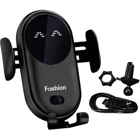 Chargeur Induction sans Fil Voiture, Automatic Clamping Chargeur Induction Voiture Rotation 360° Chargeur Telephone Voiture Clip pour iPhone Samsung Huawei LG Tous Les Appareils(Noir) (1/5)