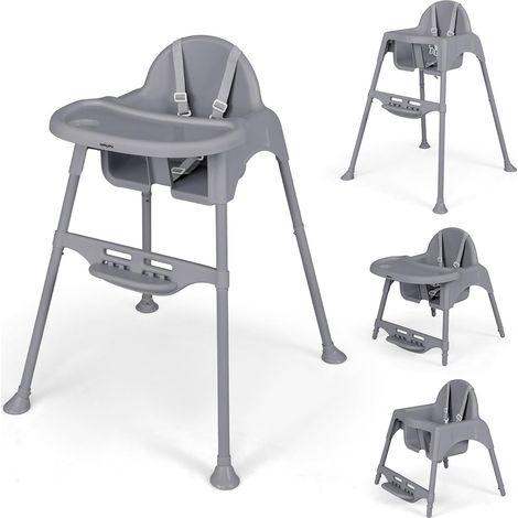 COSTWAY 4 in 1 Seggiolone per Bambini, Seggiolone Papa con Vassoio Regolabile, Sedia da Terra per Bambini con Poggiapiedi, pert Bambini 6-36 Mesi (Grigio) (1/5)