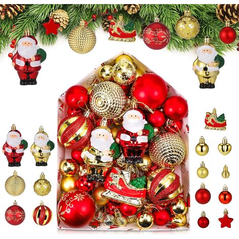 72 Pcs Boule de Noel, Decoration Noel Sapin avec Lanière, Deco de Noel Mat et Brillant, Christmas Decorations à Suspendre - pour l'Intérieur et l'Extérieur, Anniversaires, Fêtes (Rouge, Or) (1/5)