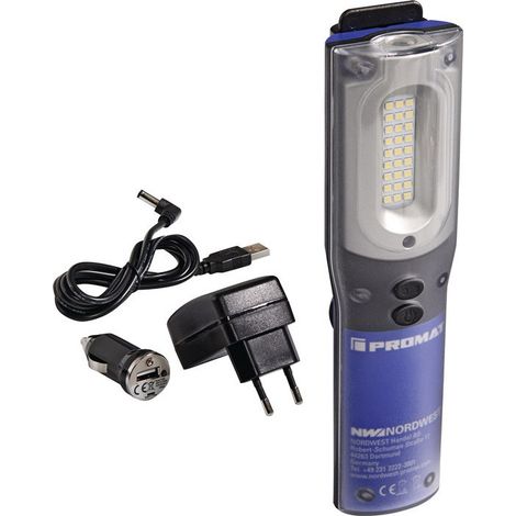 Lámpara de mano LED a batería 3,7 V 6700 mAh Li-Ion 10 + 3 W 220-1000 lm tiempo de carga 4 h PROMAT