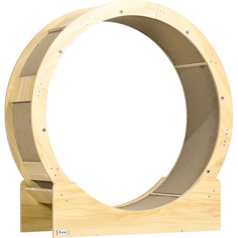 Roue d'exercice pour chat de 91 cm avec frein et griffoir, en chêne, pour un exercice sain et une détente optimale. Ce p