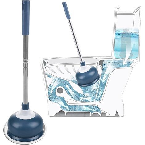 Déboucheur à Ventouse - Déboucheur Canalisation Manuel - Power Déboucheur Ventouse pour Toilettes Bouchées, Baignoire, Lavabo, Douche (Bleu) (1/5)