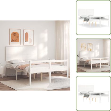 Lit pour personne âgée sans matelas blanc 120x200cm bois massif - Lit Senior - Lit Pour Personne Agée - Lit Haut - Lit Bois - Lit Blanc (1/5)