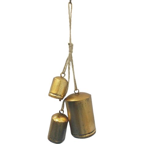 Colgantes rústicos vintage con forma de campana, decoración navideña, acabado antiguo color oro, estilo rústico para chimenea, hogar, chalet. (1/5)