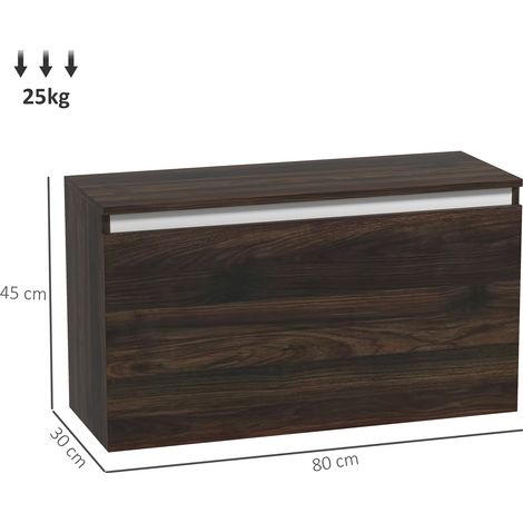 Table de chevet murale (avec tiroir, sans poignée), 80 x 30 x 45 cm, noyer (1/5)