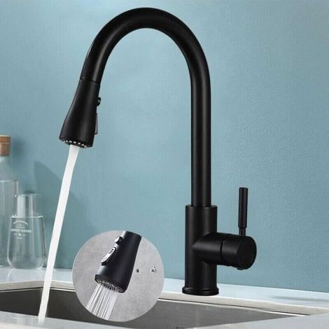 Robinet de Cuisine avec Douchette Extensible- Robinet Mitigeur Cuisine- Rotatif à 360° - 3 Modes de Pulvérisation -Noir