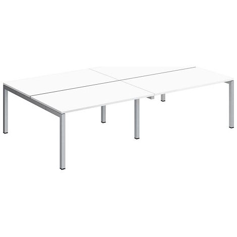 Pôle 4 bureaux droits Teamline L 280 cm - plateaux blanc piètement métal aluminium arche - Maxiburo