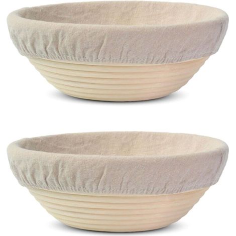 Ensemble de 2 bannetons en rotin de 23 cm : paniers de fermentation ronds pour le levain avec doublure en lin (beige) (1/5)