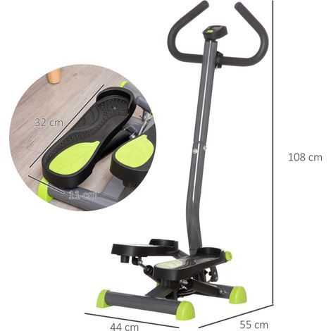 Stepper fitness con schermo LCD e maniglie, fino a 100 kg, acciaio e ABS, grigio e verde HAVRYA (1/5)