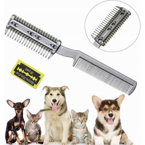 Tierbedarf, manuelle Tierhaarschneidemaschine, doppelköpfiger Enthaarungskamm, geeignet für Hunde und Katzen. (1/4)