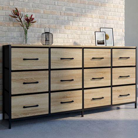 Baúl de tela de 12 cajones UTAH 140 cm mueble de almacenamiento de diseño industrial