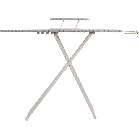 Table à repasser pliable de 107 cm avec repose-fer, grande table à repasser stable avec support fixe, mini table à repasser, gris quadrillé bleu (1/5)