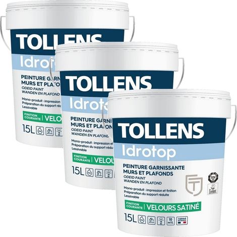 Tollens - Idrotop - Velours satiné - Murs et plafonds - Pack 3 x 15 L  Conditionnement: 15 Litres