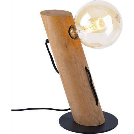 Tischlampe Tischleuchte Schlafzimmerlampe Holzleuchte Eukalyptus Nachttisch, schwarz braun, Metall rund, 1x E27 Fassung, DxH 9x32 cm, NINO 50850146