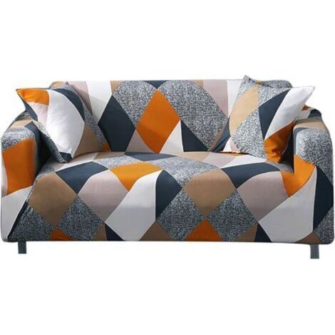 CSPARKV (3 Place Housse de Canapé:181-230cm, Multicolore-Carré)Housse de Canapé Extensible Impression,Moderne Anti-dérapante 1/2/3/4 Places Revêtement de Canapé Élastique Housse Canape (1/4)