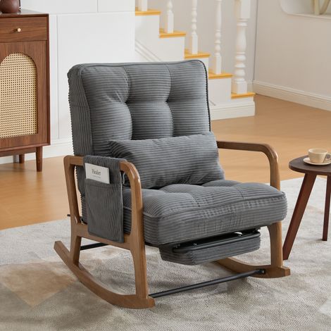 Sillón balancín de pana gris con reposapiés y respaldo regulable (1/5)