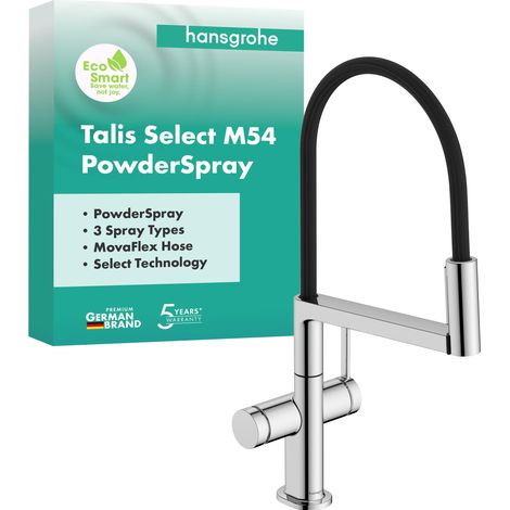 Hansgrohe Talis Select M54 PowderSpray - Miscelatore per lavello con braccio di erogazione flessibile e doccetta, EcoSmart, cromo 72861000 (1/5)