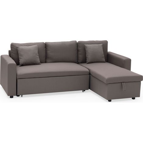 Happy Garden – Canapé d'angle convertible 3 places taupe – Méridienne réversible avec coffre de rangement – Couchage 2 personnes – Dimensions P 146 × l 225 × H 85cm (1/7)