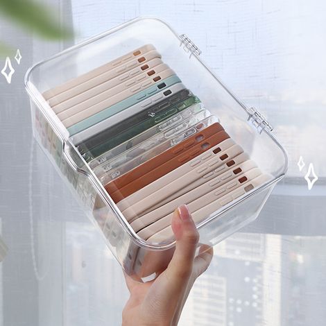 Staubdichte, transparente Aufbewahrungsbox mit Klappdeckel, geräumiger Schreibtisch-Organizer und Handy-Aufbewahrungsschrank, transparente Farbe (1/4)
