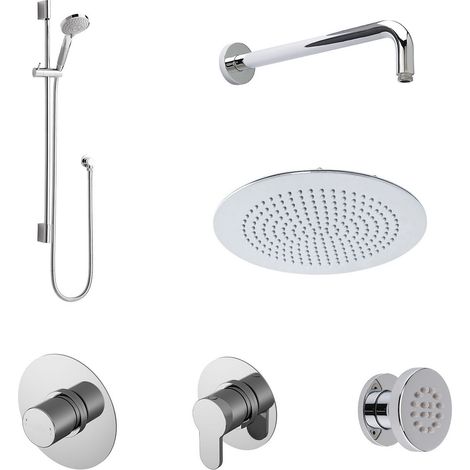 3 Outlet Concealed Valves Shower Bundle with Slide Rail Kit, Wall Mount Arm, Head & Body Jet- Chrome