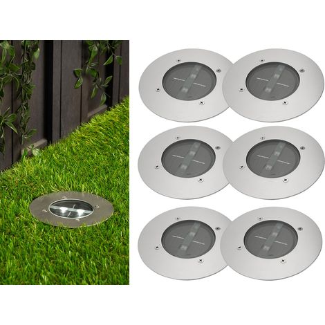 Solar LED Bodeneinbaustrahler 6er SET für Außen, Edelstahl rund Ø14cm IP67 (1/5)