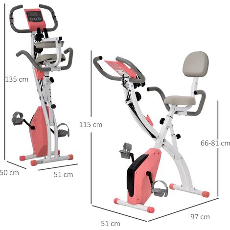 Heimtrainer 2-in-1 Fahrradtrainer mit LCD-Display Pulsmesser verstellbar Sitz Räder, klappbarer Hometrainer Trimmrad mit 8 stufig Magnetwiderstand, Spannseil, Stahl (1/5)