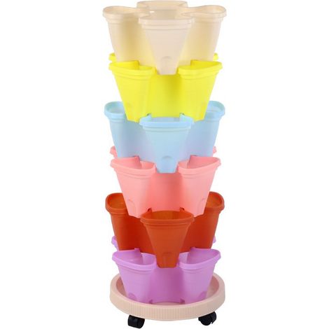 Vaso da fiori 3D "a 4 petali", 6 vasi + vassoio universale con ruote - Fioriera in plastica per balcone, design moderno e salvaspazio (1/4)