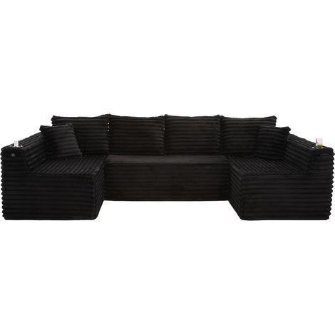 CHICFURN Divano modulare a U 320x155x88 cm in tessuto nero con portabicchieri (1/5)