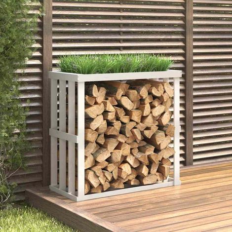 Porte-bûches d'extérieur Abri de stockage pour jardin - Blanc 108x52x106 cm Bois massif de pin BV752300 - BonneVie (1/5)