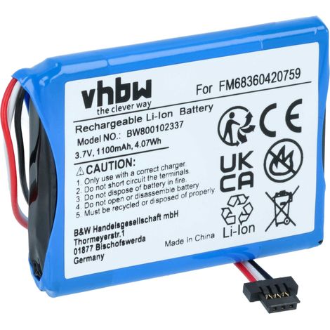 vhbw Batterie remplacement pour TomTom VF3, FM68360420759 pour GPS, appareil de navigation (1100mAh, 3,7V, Li-ion) (1/4)