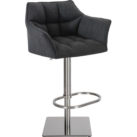 Sgabello da bar regolabile x1 in tessuto grigio scuro con seduta avvolgente imbottita e base quadrata in acciaio inox 100005618