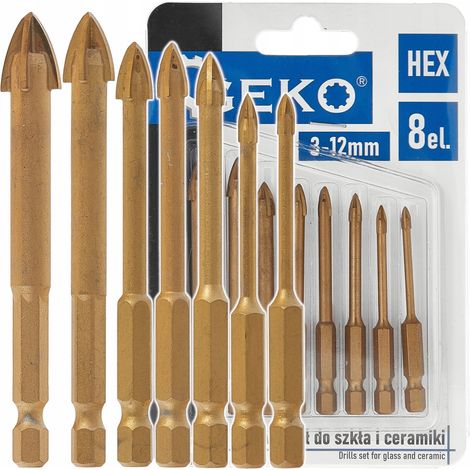 Set di punte da trapano per vetro e ceramica, 8 pezzi, esagonali 3-12 mm (120) (1/3)