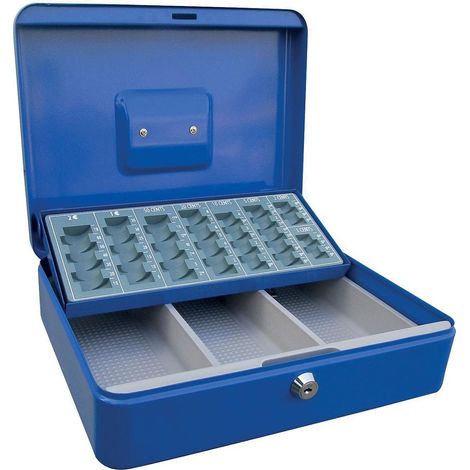 ACROPAQ Cassetta di sicurezza - Cassetta porta soldi con vassoio conta-monete, Grande - Cassetta portavalori, Cassa soldi per custodire denaro - Blu