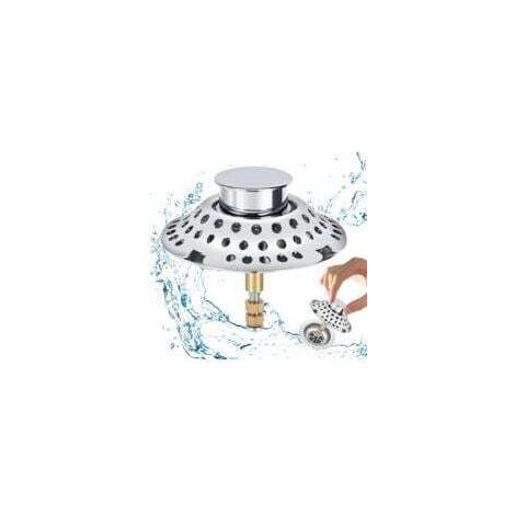 Tapón de bañera 2 en 1 con filtro para cabello, filtro de desagüe, recolector de cabello, tapón de bañera de altura ajustable, desagüe de latón cromado, acero inoxidable - Crezuo