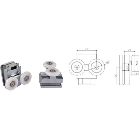 Coppia Cuscinetti Doppia Ruota Attacco Superiore Metallo Cromato Box Doccia – Ø23 mm – Foro 11 mm